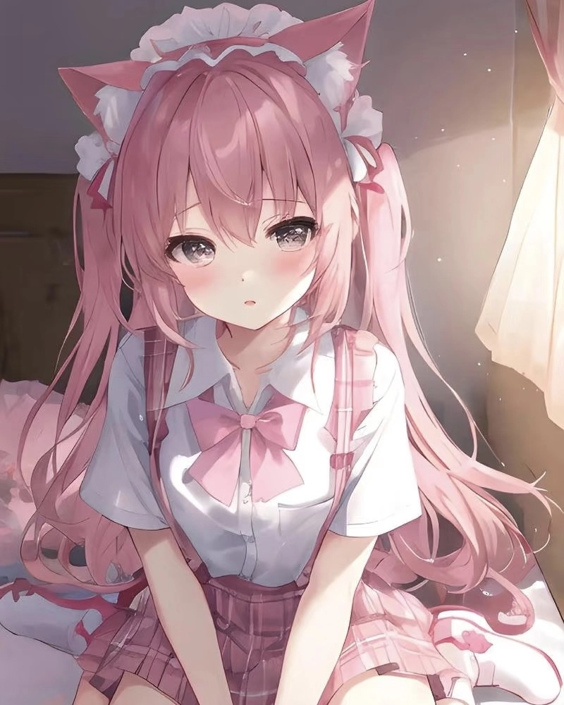 Ảnh anime màu hồng đáng yêu mang nét tinh nghịch
