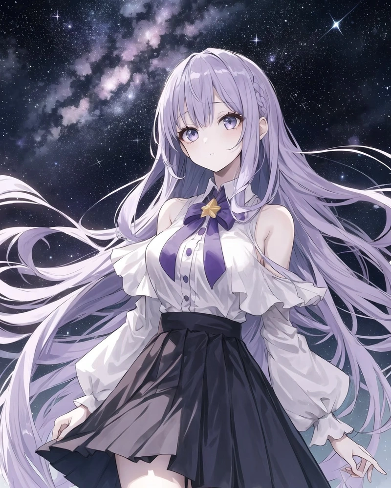 Ảnh anime màu tím nhân vật nổi bật giữa nền tím đậm