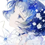 Ảnh anime màu xanh dương nhân vật mang vẻ đẹp thanh thoát