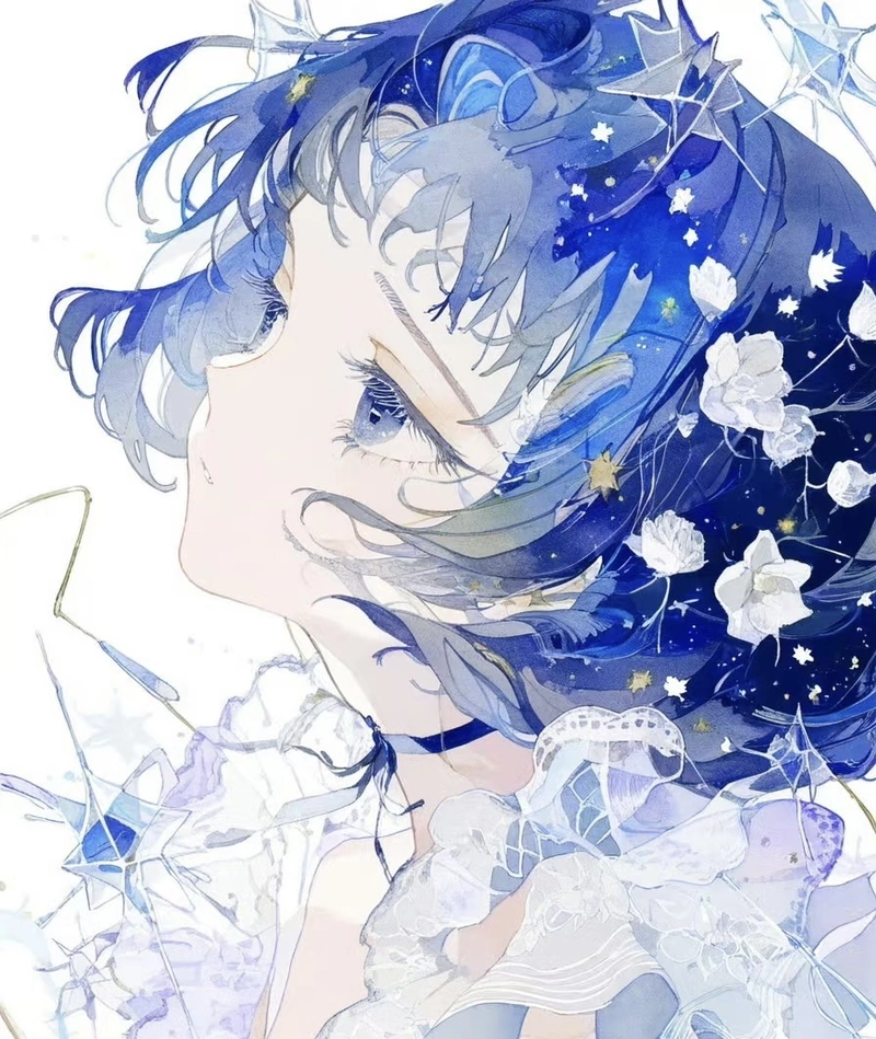 Ảnh anime màu xanh dương nhân vật mang vẻ đẹp thanh thoát