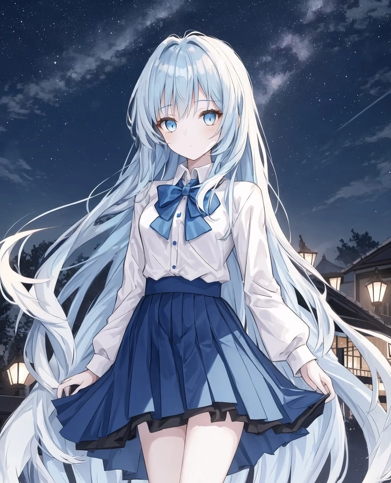 Ảnh anime màu xanh dương sắc lam nổi bật giữa khung cảnh