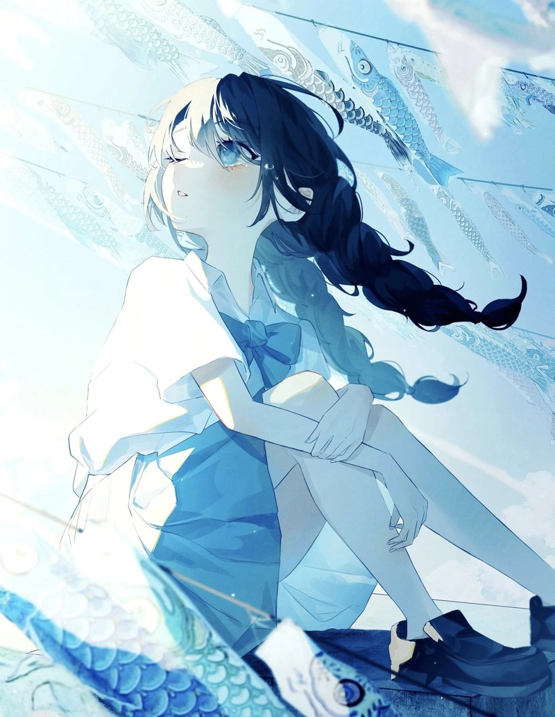 Ảnh anime màu xanh dương tạo chiều sâu cảm xúc nhẹ buồn
