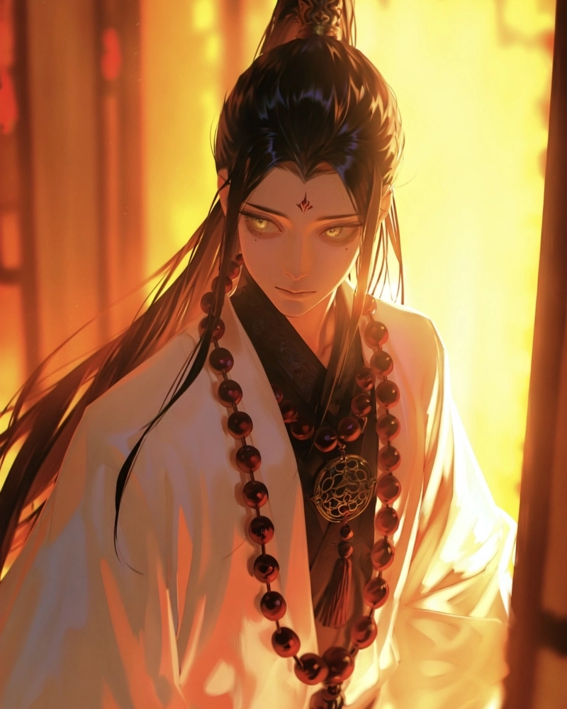 Ảnh anime nam cổ trang với nụ cười nhẹ dịu dàng