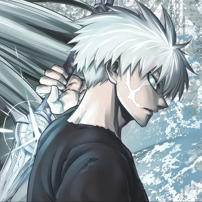 Ảnh anime nam với biểu cảm nghiêm túc mạnh mẽ