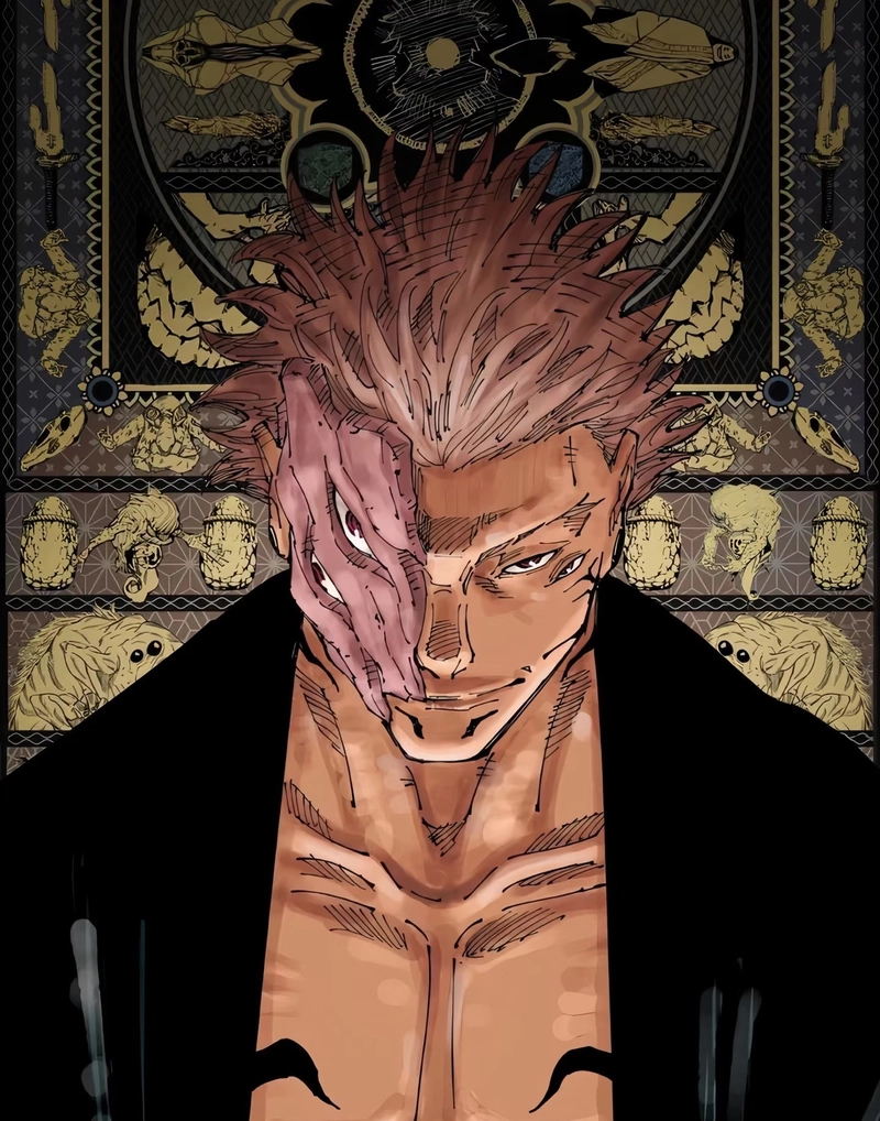Ảnh anime sukuna đứng giữa không gian tối u ám