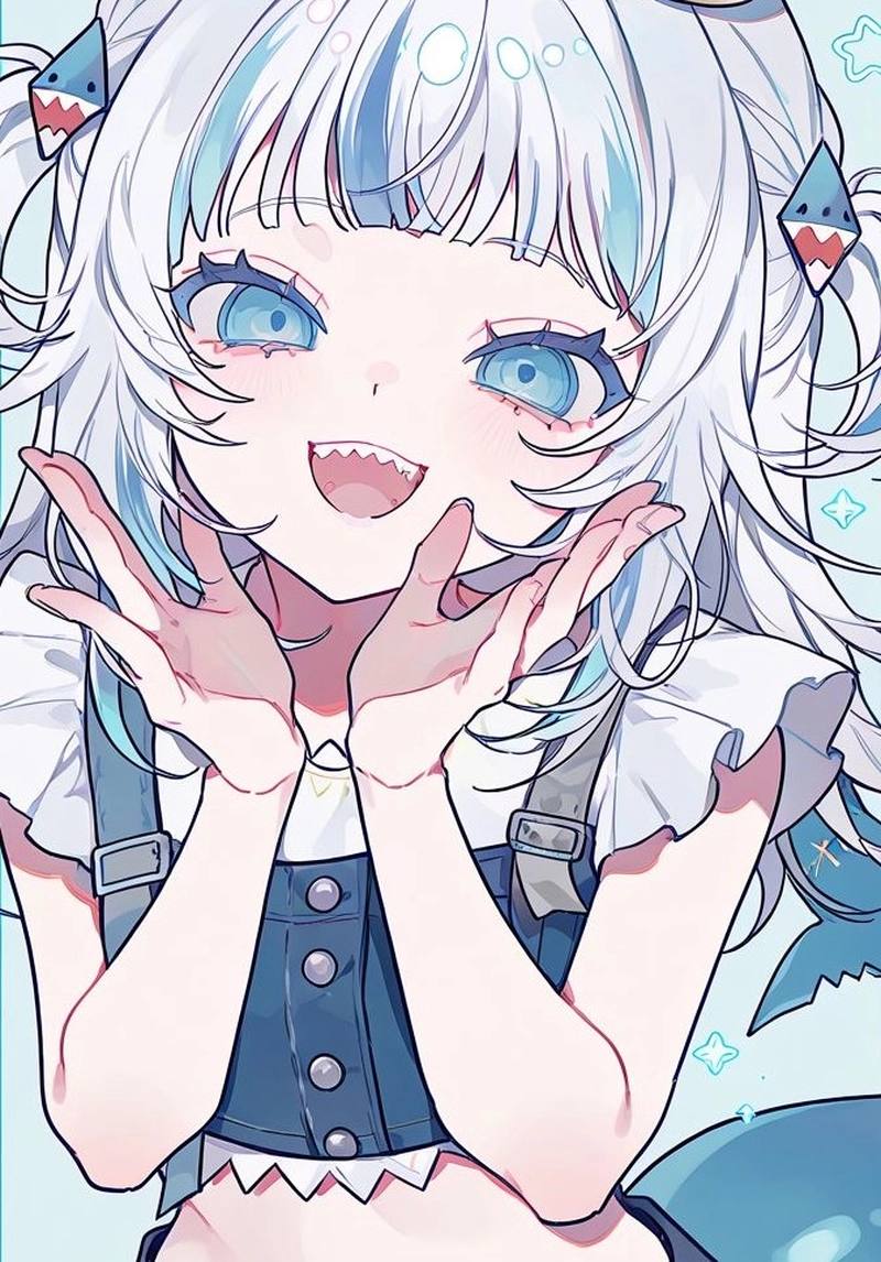 Cá mập anime với biểu cảm vui nhộn đáng yêu