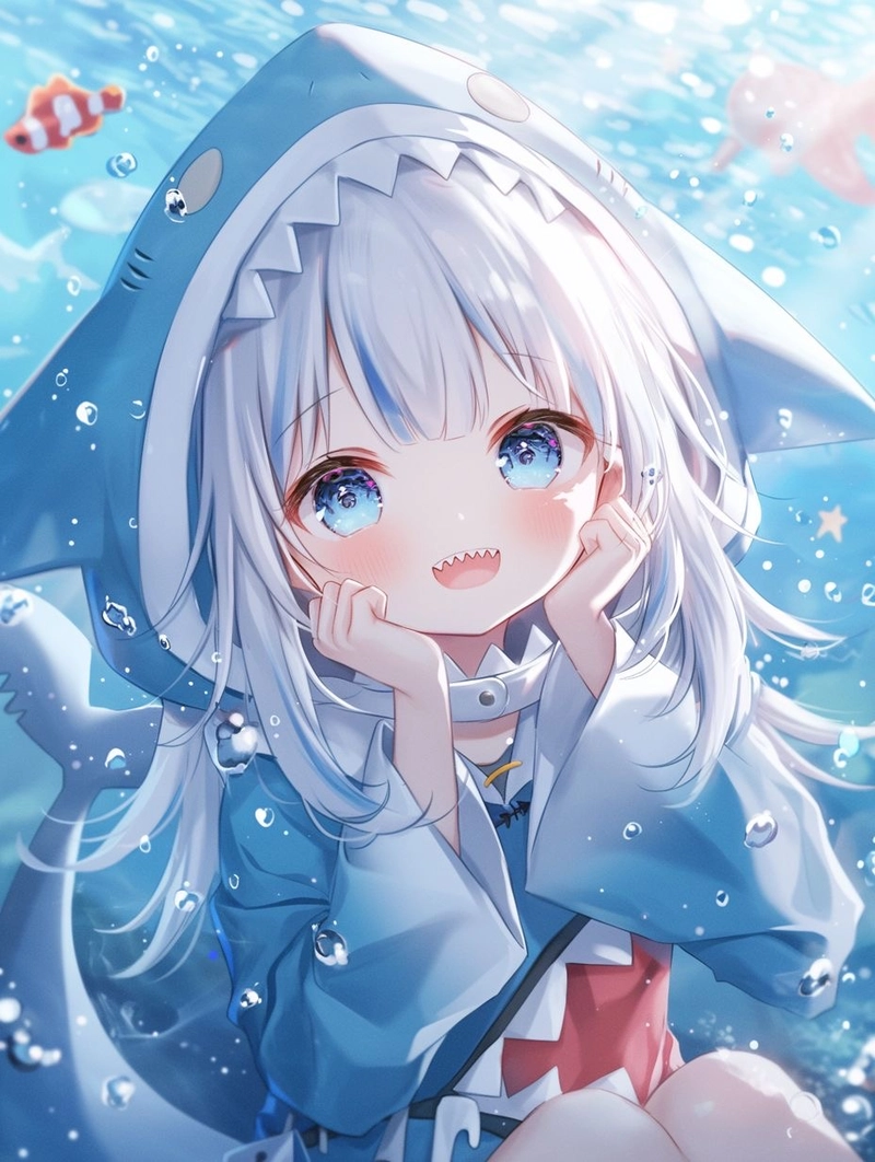 Cá mập hoạt hình anime với nét đáng yêu tự nhiên