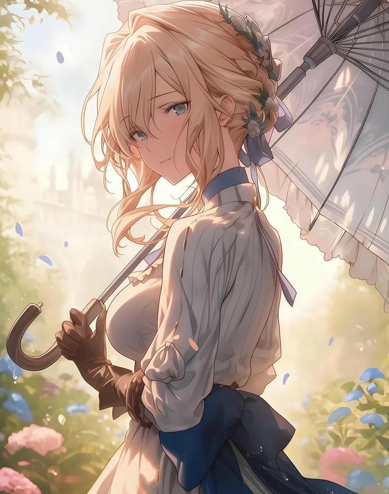 Hình Violet Evergarden anime trong ánh sáng mềm mại