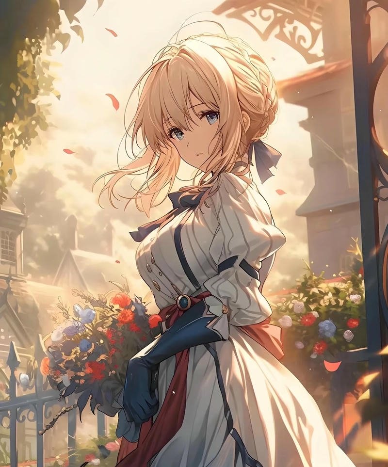 Hình Violet Evergarden anime trong khung cảnh thiên nhiên