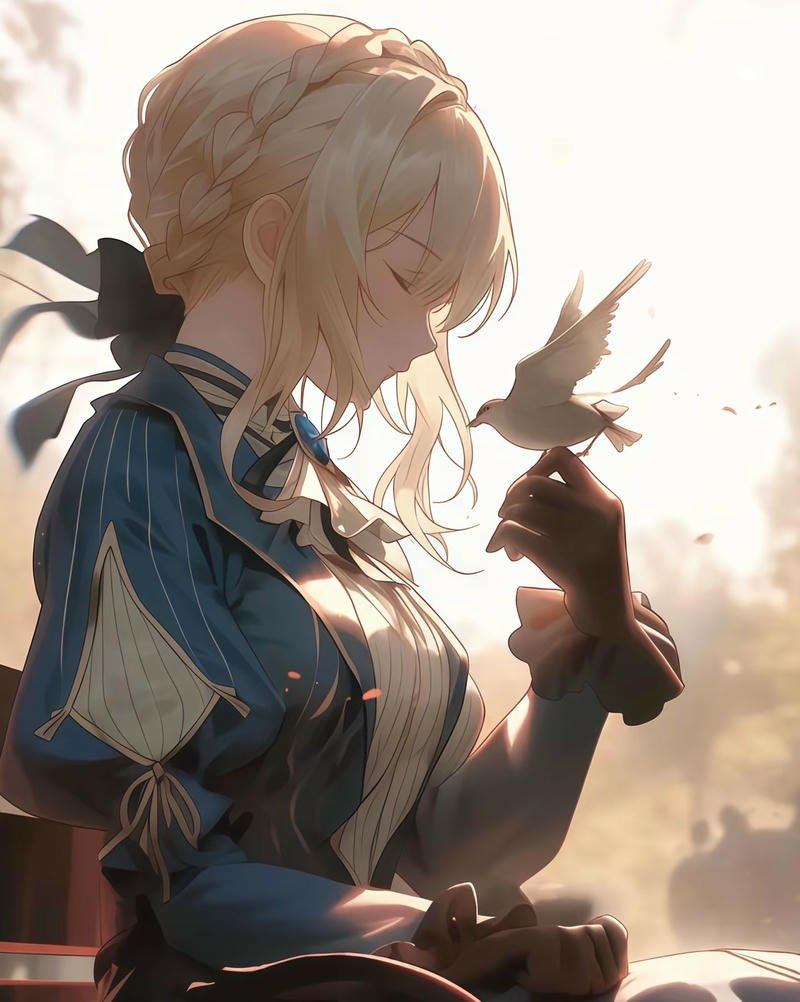 Hình Violet Evergarden trong trang phục cổ điển thanh lịch