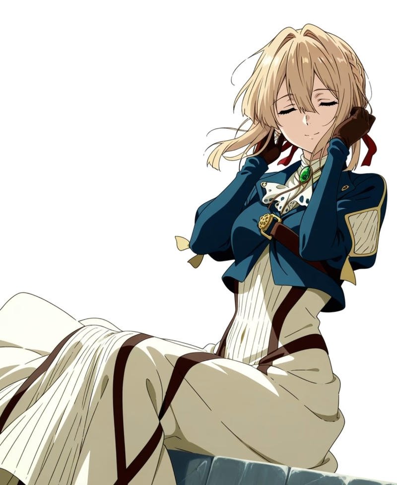 Hình Violet Evergarden với biểu cảm trầm lặng tinh tế