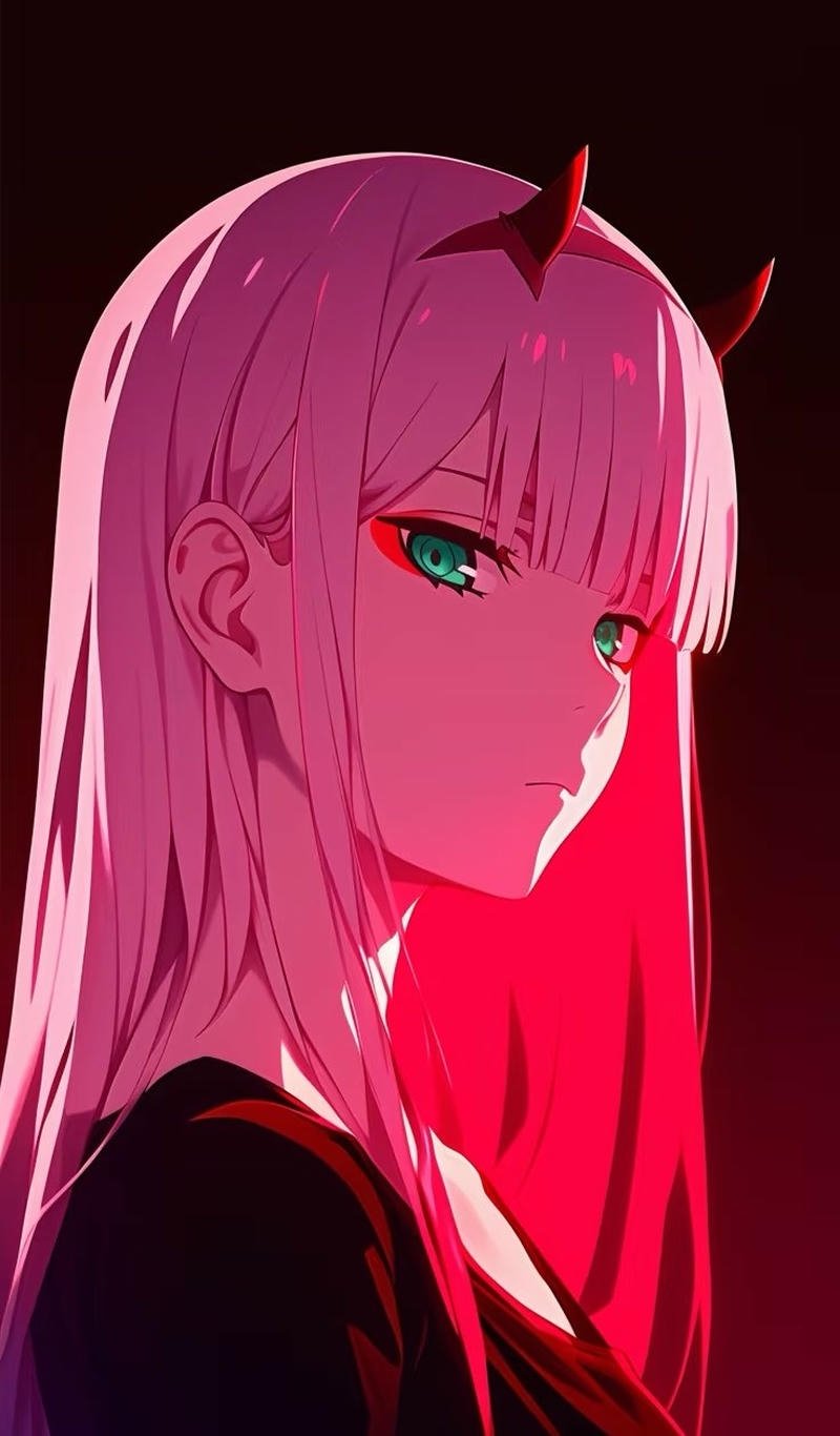 Hình Zero Two anime trong ánh sáng đỏ nhẹ