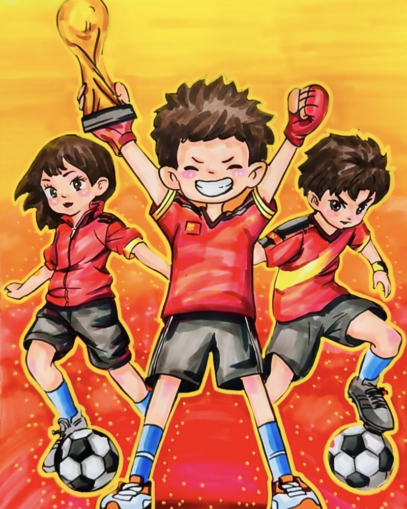 Hình anime bóng đá với nụ cười rạng rỡ sau chiến thắng