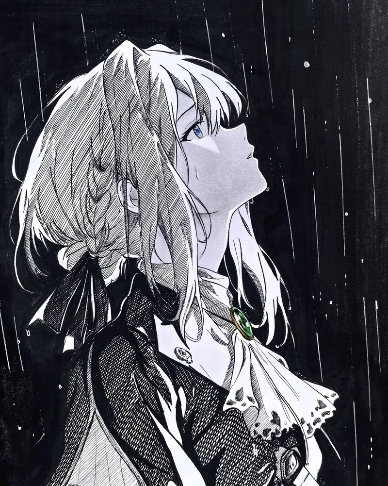 Hình anime không màu vẻ ngoài trầm mặc rất sâu lắng