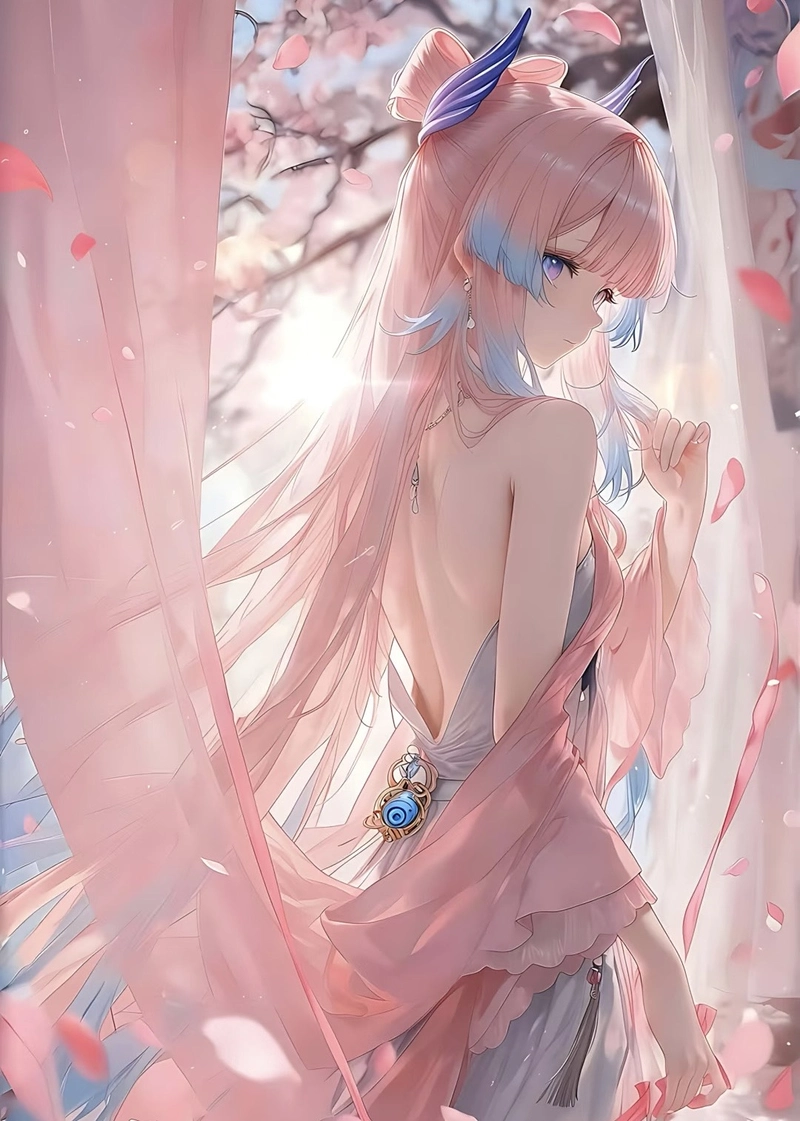Hình anime màu hồng nhân vật mang khí chất ngọt ngào