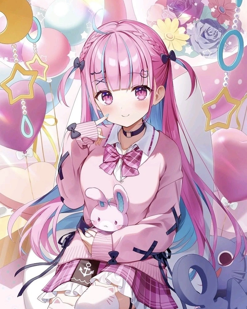 Hình anime màu hồng nhân vật mang thần sắc tươi sáng