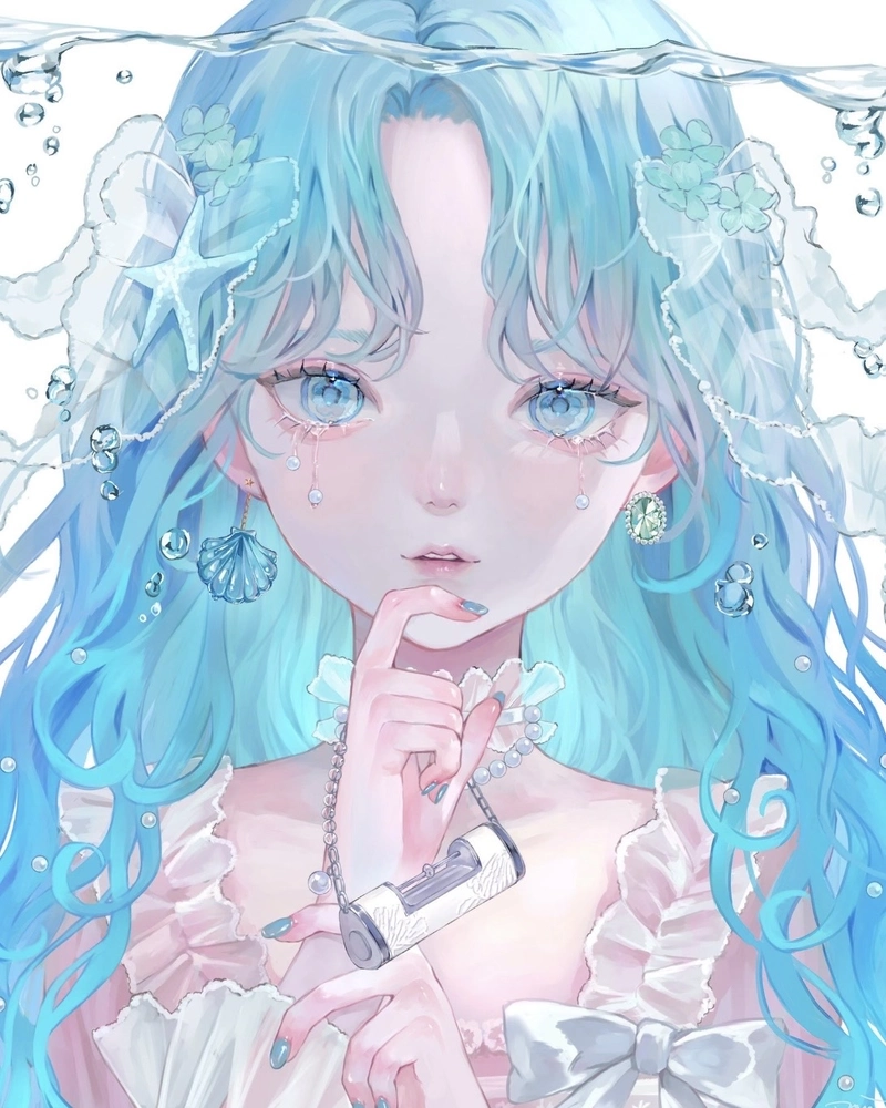 Hình anime màu xanh dương mang cảm giác cô độc nhẹ nhàng