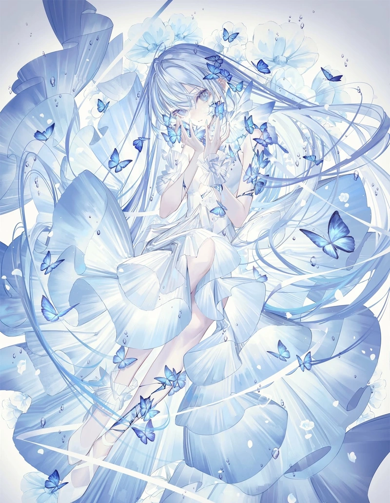 Hình anime màu xanh dương nhân vật mang cảm giác cô tịch