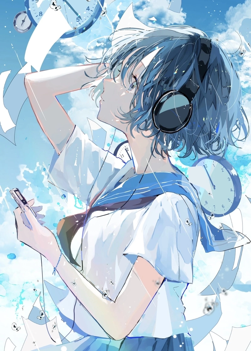 Hình anime màu xanh dương phong cách mơ hồ đầy cuốn hút