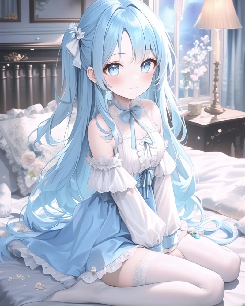 Hình anime màu xanh dương tạo cảm giác dịu mát yên bình