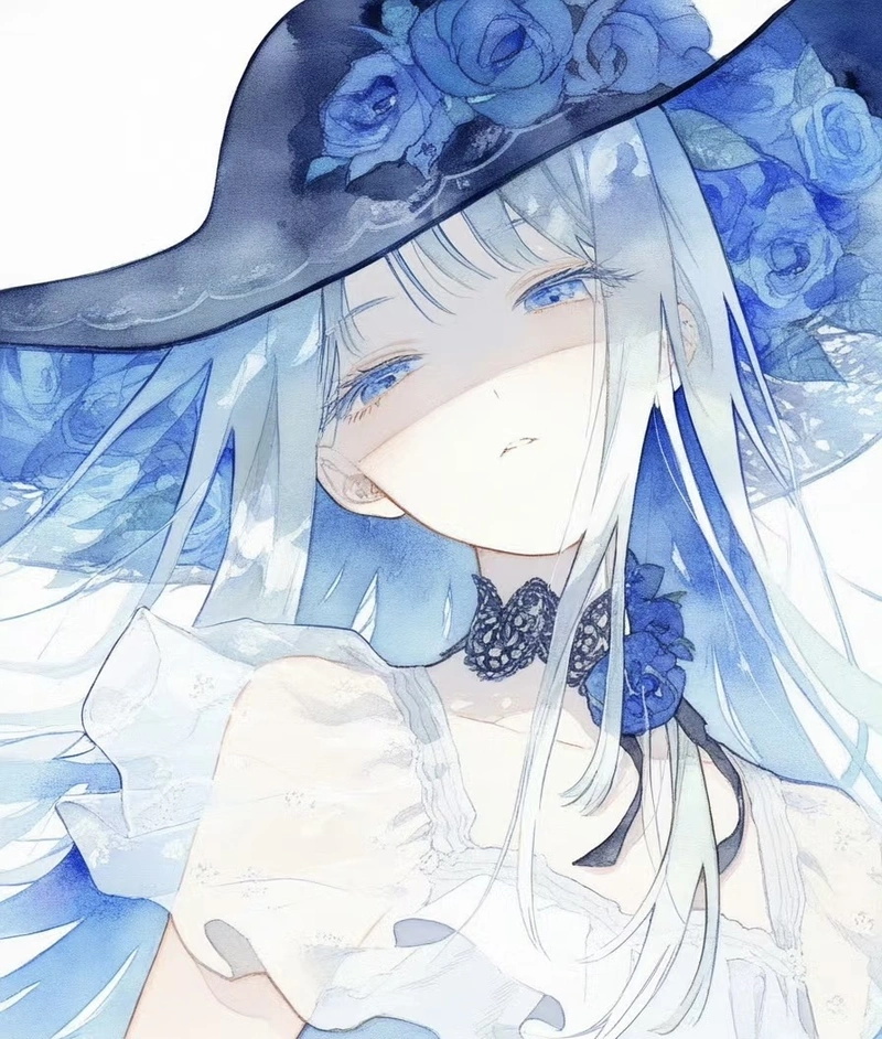 Hình anime màu xanh dương tạo chiều sâu bằng sắc lam dịu