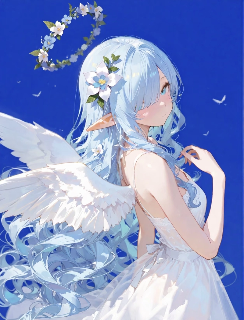 Hình anime màu xanh dương tạo vẻ đẹp huyền bí đầy nghệ thuật
