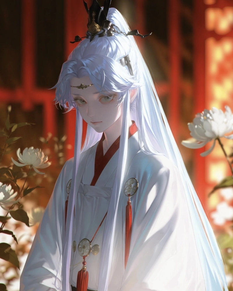 Hình anime nam cổ trang với ánh nhìn sắc lạnh mê hoặc