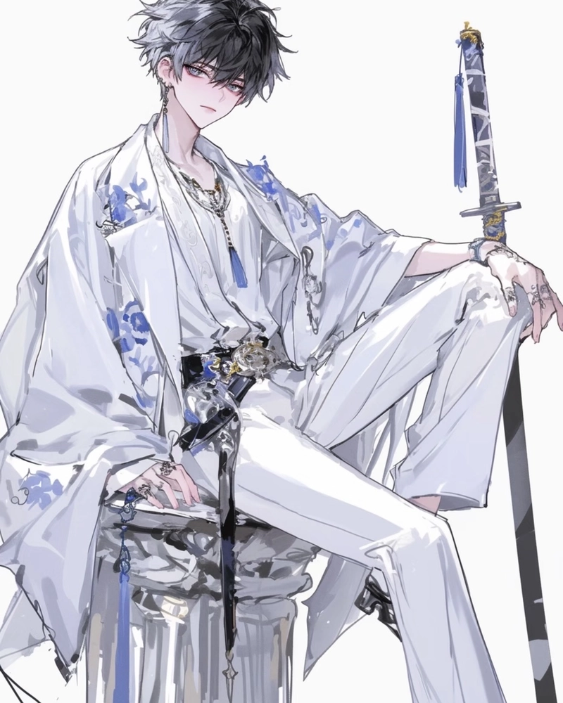 Hình anime nam cổ trang với đôi mắt sắc bén lạnh lùng