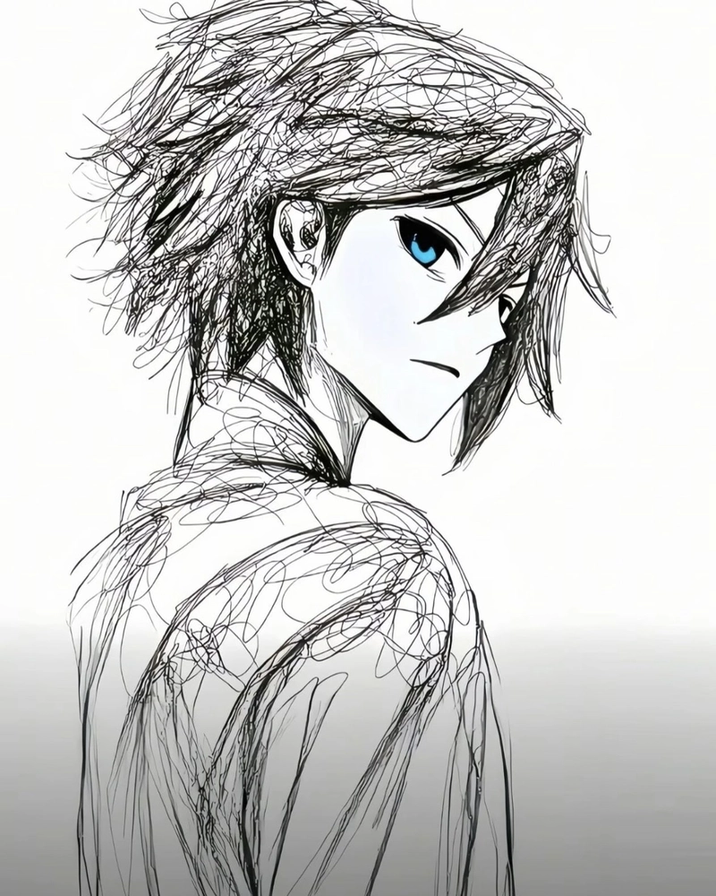Hình anime trắng đen ánh nhìn lạnh đầy nét cô độc