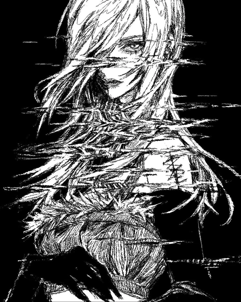Hình anime trắng đen ánh nhìn vô hồn rất nghệ thuật