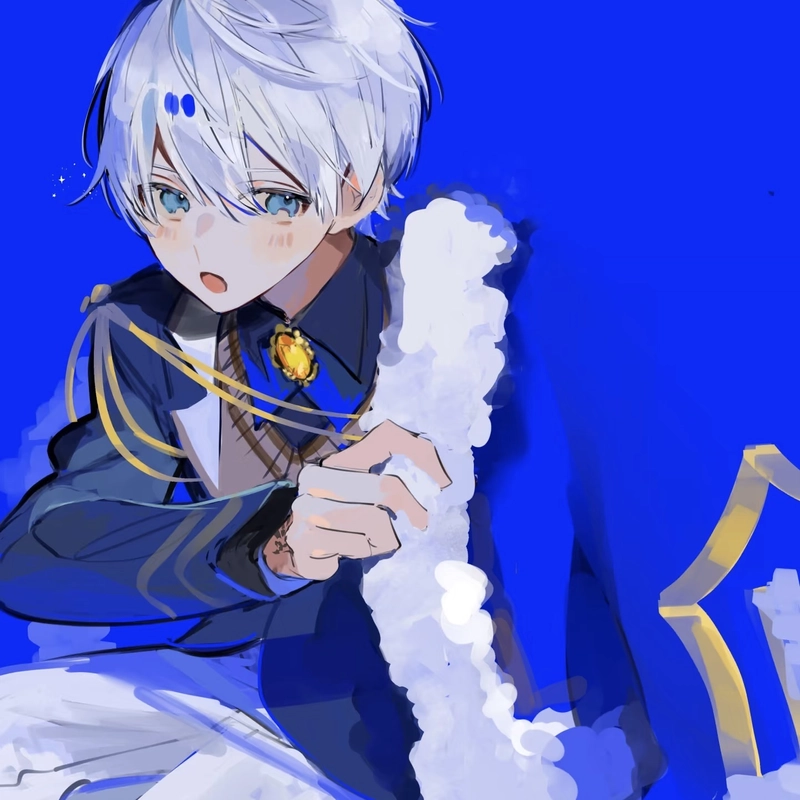 Hình avatar anime nam cùng mái tóc bạc bay trong gió
