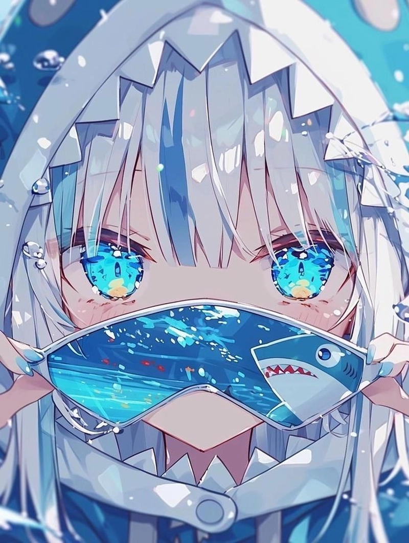 Hình cá mập hoạt hình phong cách anime đáng yêu