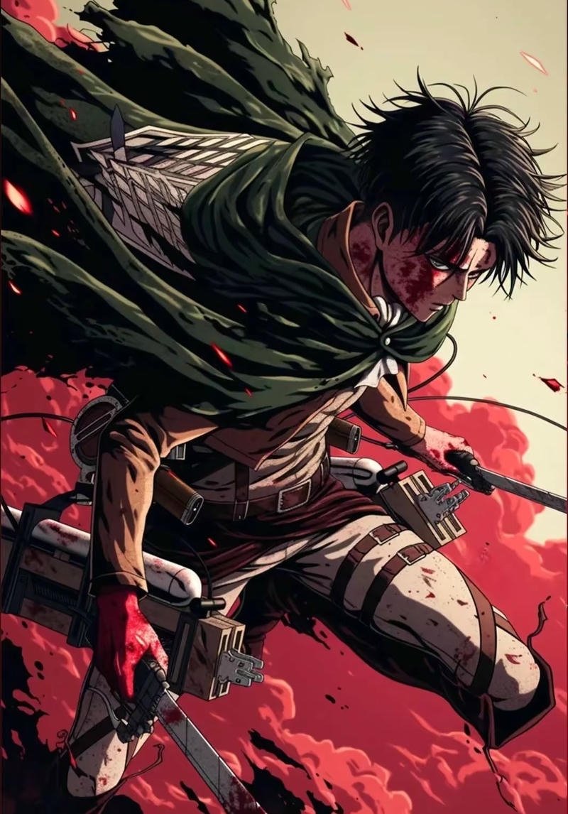Levi Ackerman với tư thế tấn công nhanh