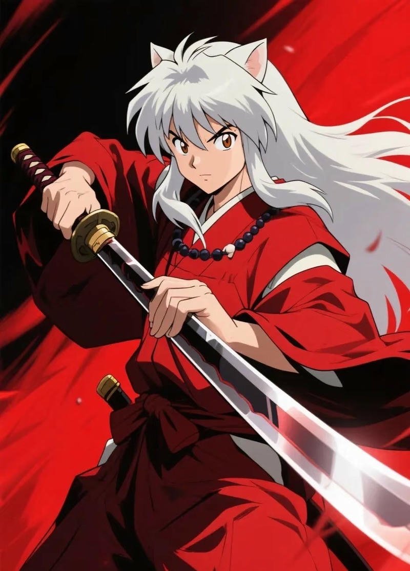Nhân vật Inuyasha với mái tóc trắng dài nổi bật