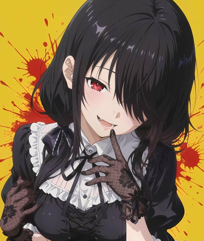 Nhân vật Kurumi anime với ánh mắt sắc lạnh cuốn hút