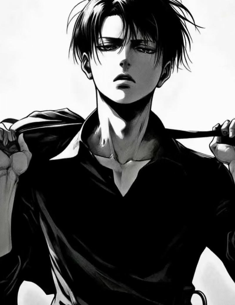 Nhân vật Levi Ackerman với ánh mắt lạnh lùng sắc bén