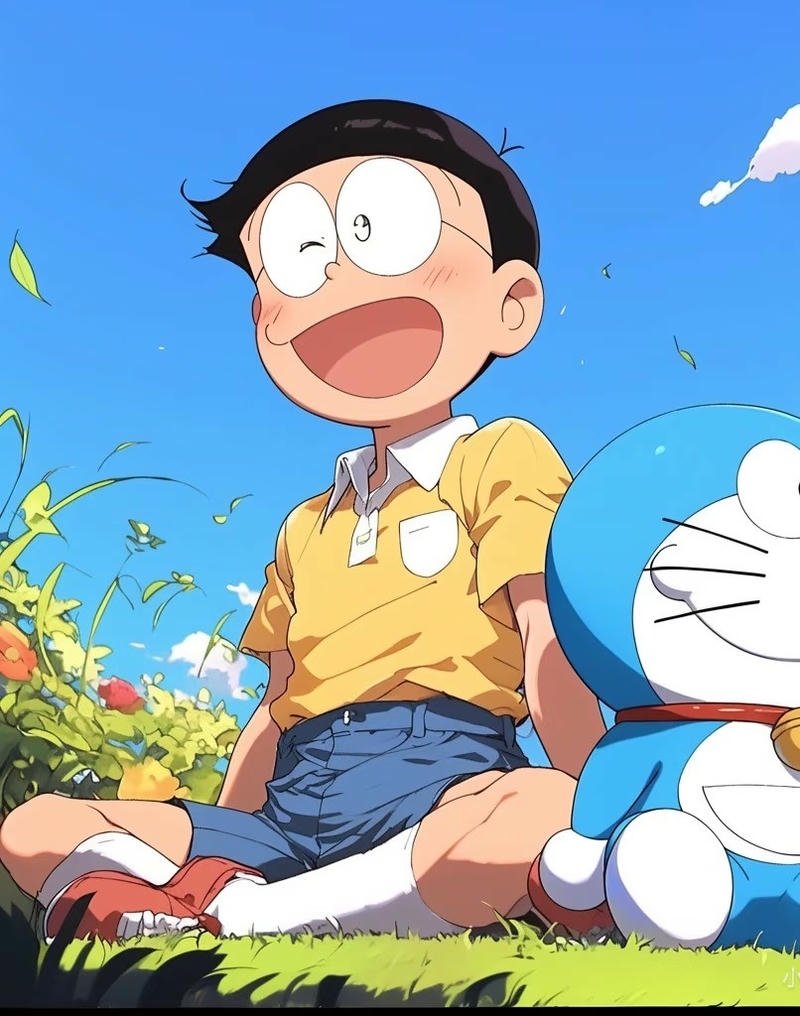 Nhân vật Nobita trong khung cảnh buổi chiều