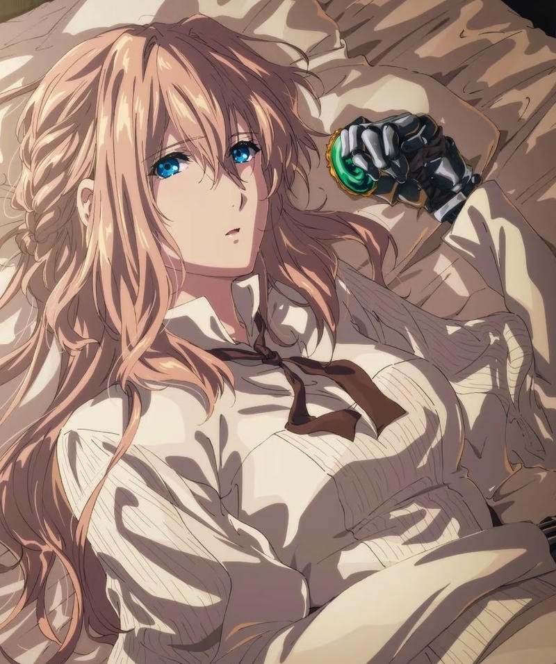 Nhân vật Violet Evergarden trong khung cảnh buổi chiều