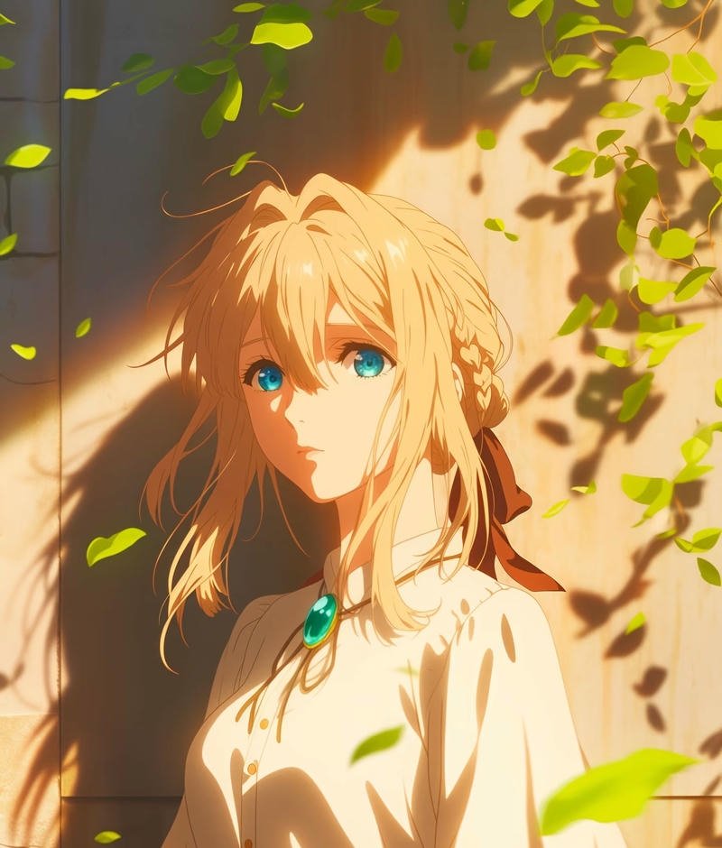 Nhân vật Violet Evergarden với biểu cảm suy tư