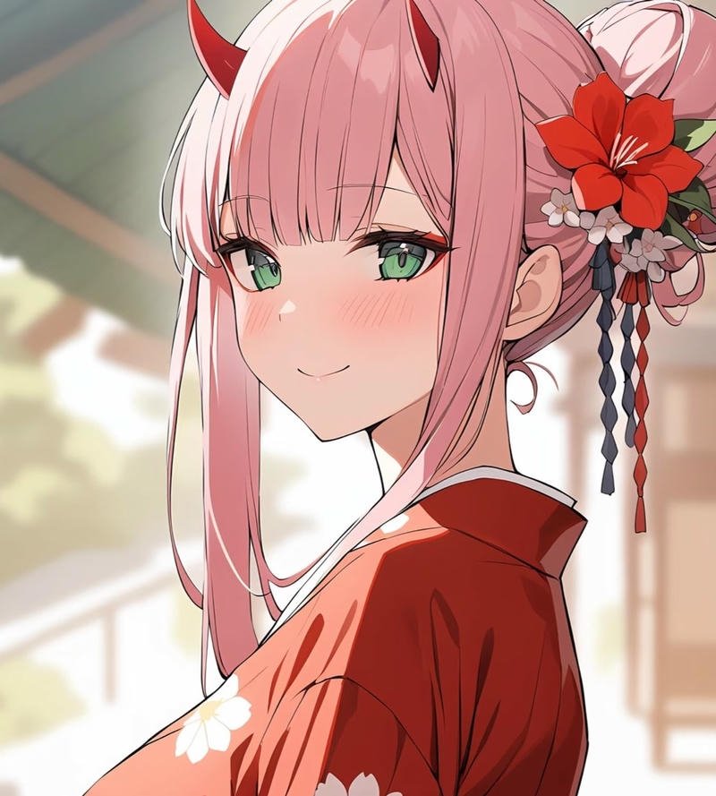 Nhân vật Zero Two trong không gian huyền ảo