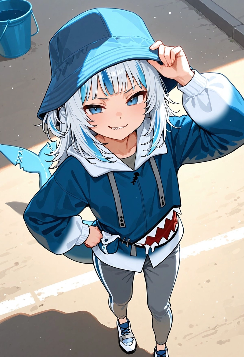 Nhân vật anime cá mập phong cách dễ thương đáng yêu