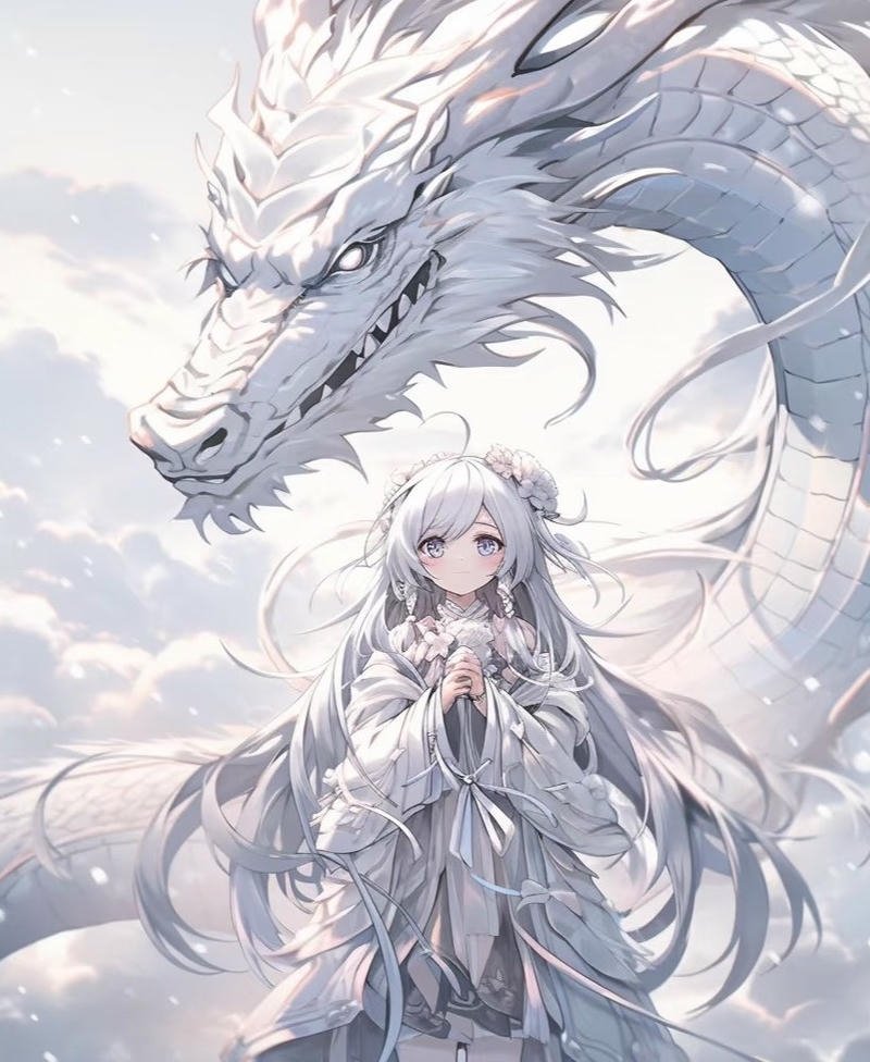 Nhân vật rồng anime bay trên bầu trời hùng vĩ