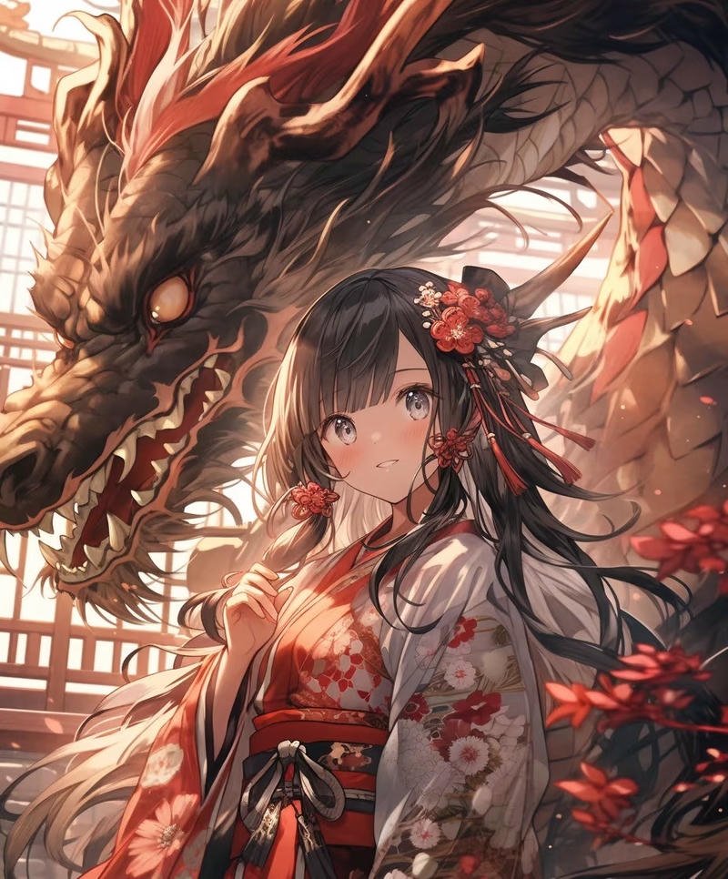 Rồng anime với ánh mắt sáng đầy uy lực
