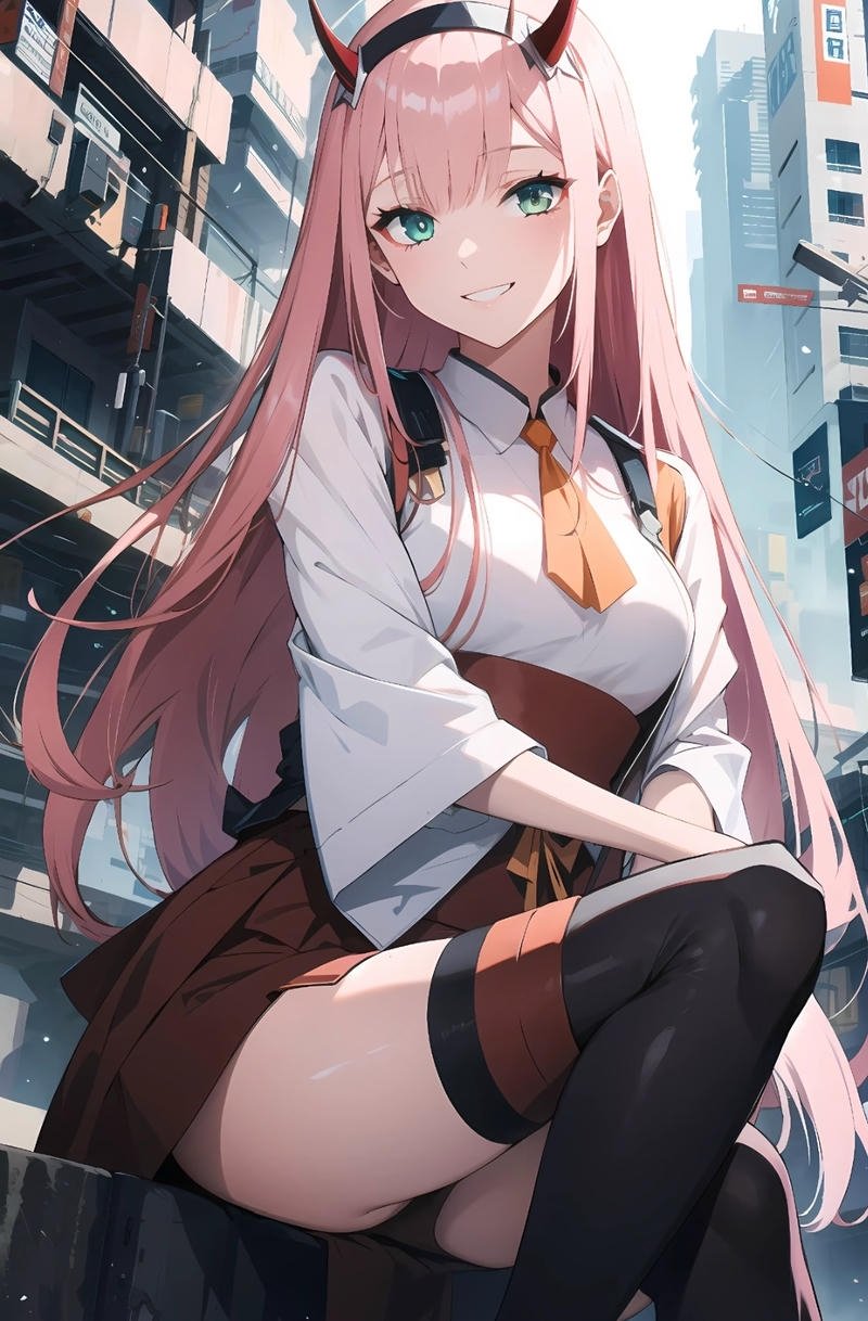 Zero Two với biểu cảm quyến rũ nhẹ