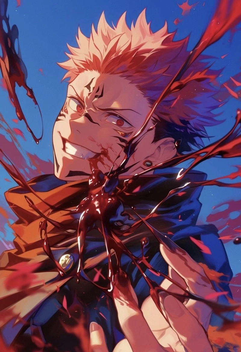 anime sukuna với ánh mắt sắc lạnh đáng sợ