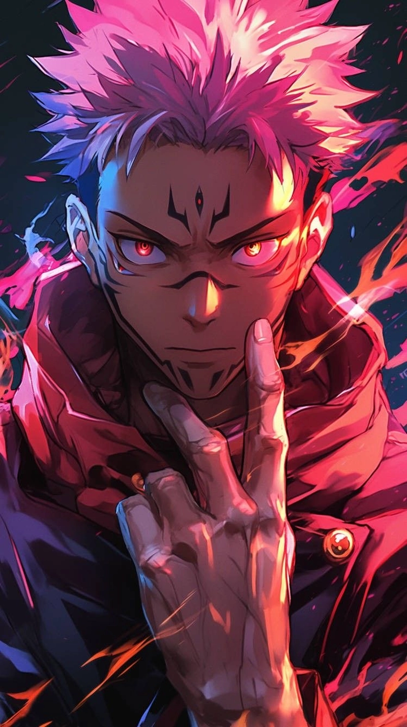 anime sukuna với ánh mắt tà khí mạnh mẽ