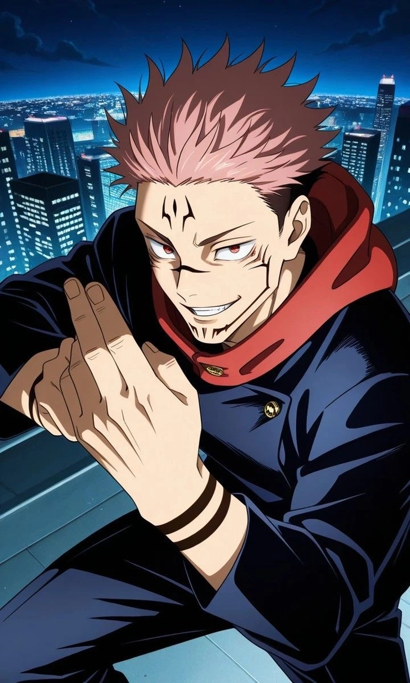 anime sukuna với biểu cảm ngạo nghễ cuốn hút