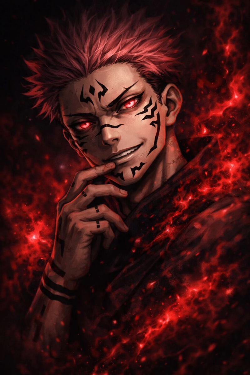 anime sukuna với nụ cười lạnh đầy nguy hiểm