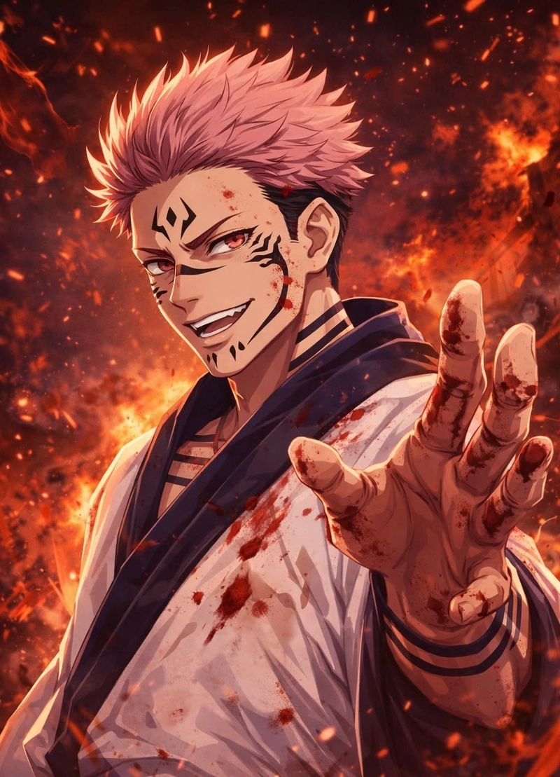anime sukuna với thần thái ngạo nghễ mạnh mẽ