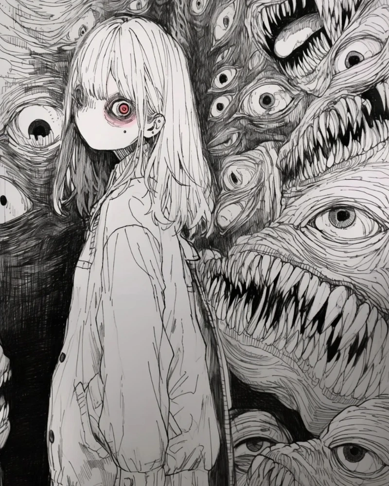 Ảnh anime kinh dị với đôi mắt đỏ đầy ma quái